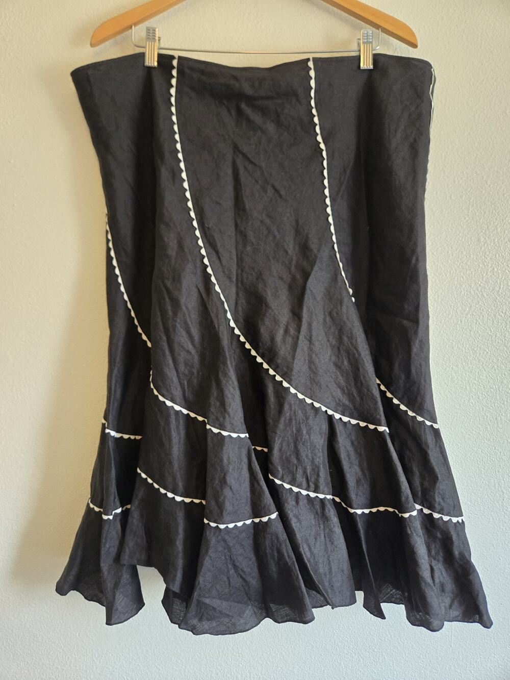 Sunny Leigh XL Linen Ruffle Midi Skirt Black Coastal Boho Cottage Garden Party